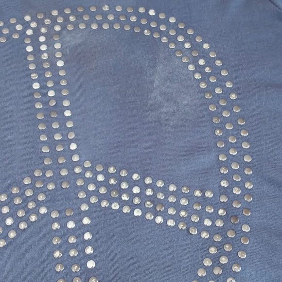 Dusty Blue Distressed T-shirt with Stud Peace Sign - Picture 3 of 7